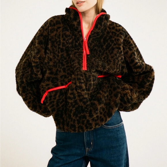 Jackets & Blazers - NWT Fuzzy Half Zip Fleece Jacket Women Long Sleeve Sherpa Pullover Smal